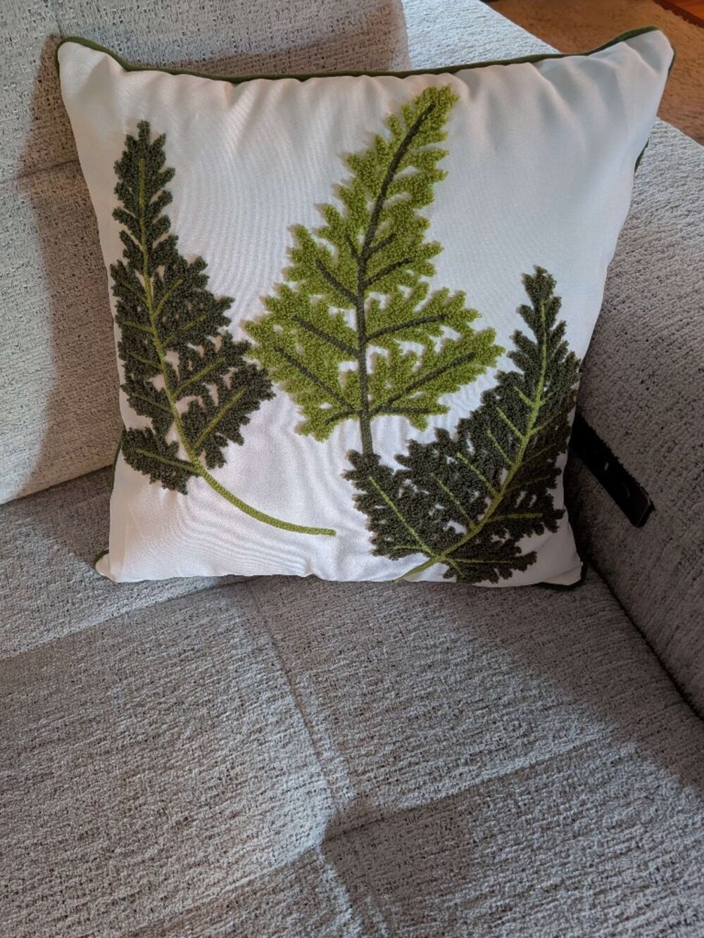 Decorative Embroidered Fern Accent Pillow 16x16
